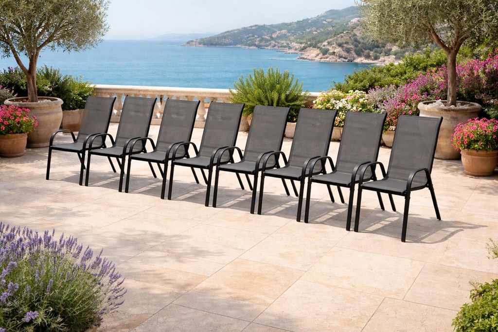 8er Outdoorstuhl Gartenstuhl Stapelstuhl Metall Textilen Anthrazit