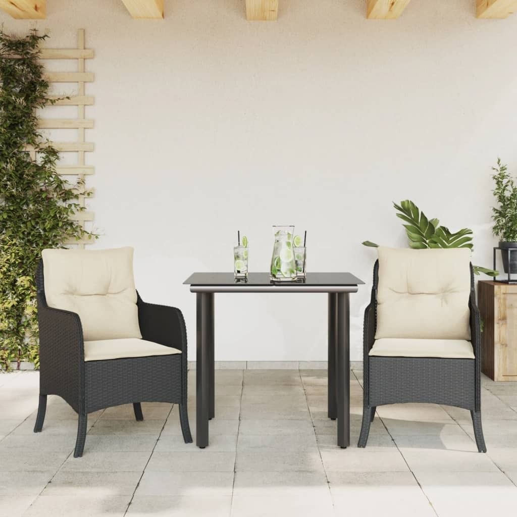 Maison Exclusive - 3-tlg. Garten-Essgruppe mit Kissen Schwarz Poly Rattan