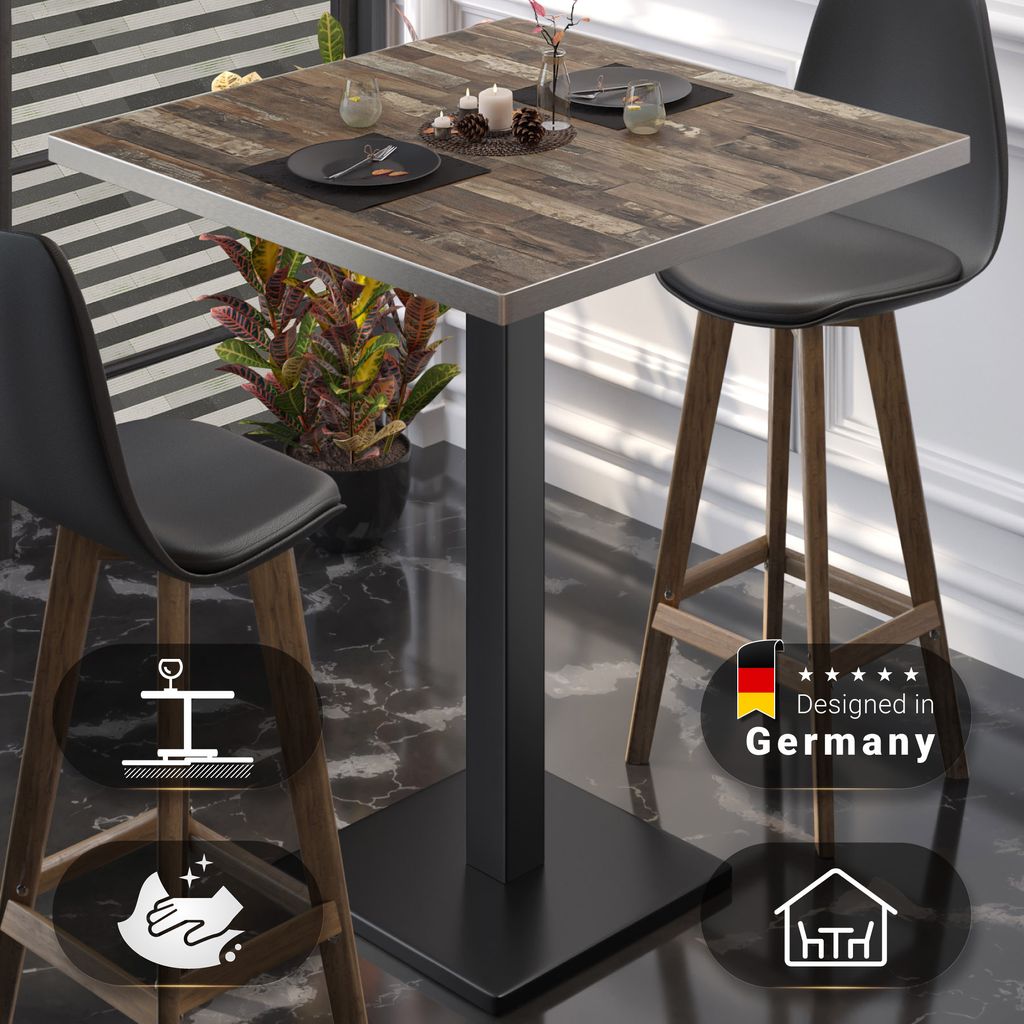 BM | Bistro Stehtisch | 60 x 60 x 108 cm | Quadratisch | Edelstahl Rand | Vintage Old / Schwarz | Gastro Steh Tisch Restaurant