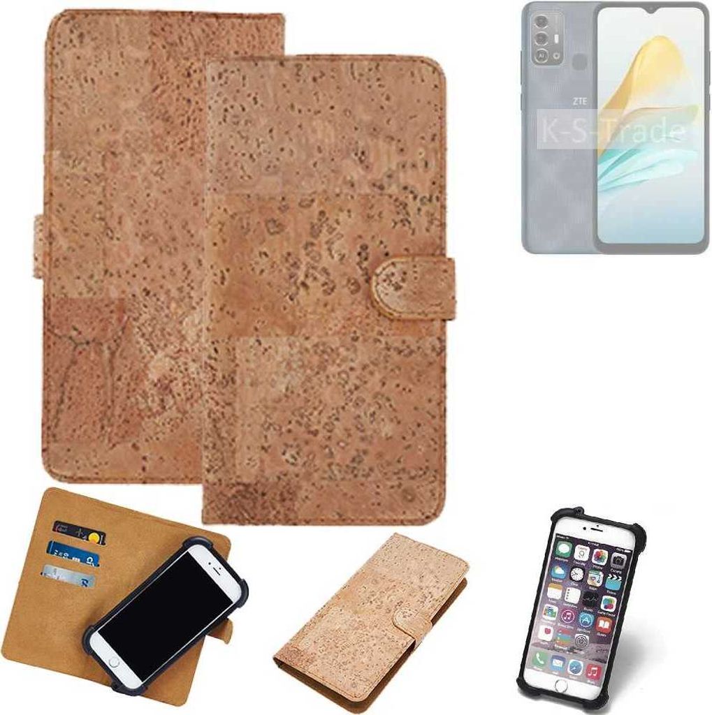 K-S-Trade Hülle kompatibel mit ZTE Blade A53 Pro Kork Handyhülle Cover Schutzhülle TPU Case Bumper in Hellbraun, (1x)