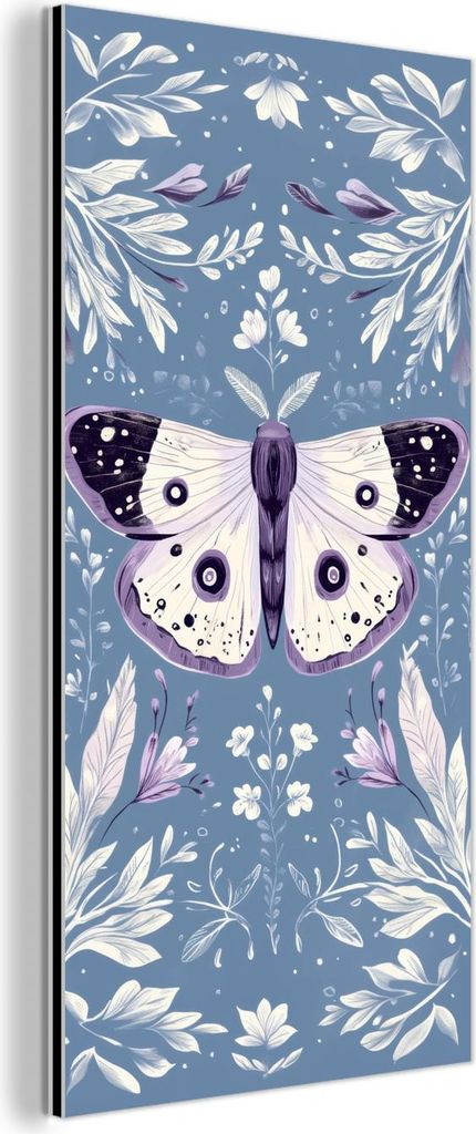 MuchoWow Wanddekoration Metall Metallbild Wandkunst 20x40 cm Schmetterling - Blütenzweige - Hellblau MuchoWow Aluminium Gemälde - Aluminium Gemä...