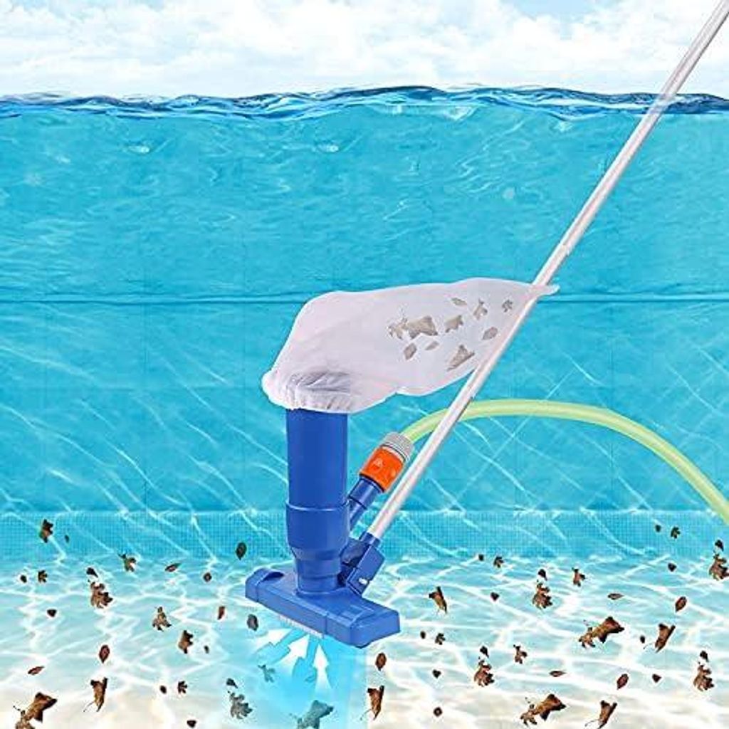 Poolsauger, Pool Bodensauger Set mit Teleskop Aluminiumstange Saugbürste Gartenschlauch-Anschluss, Netzbeuteln Sauger Vakuumsauger bodensauger Rei...