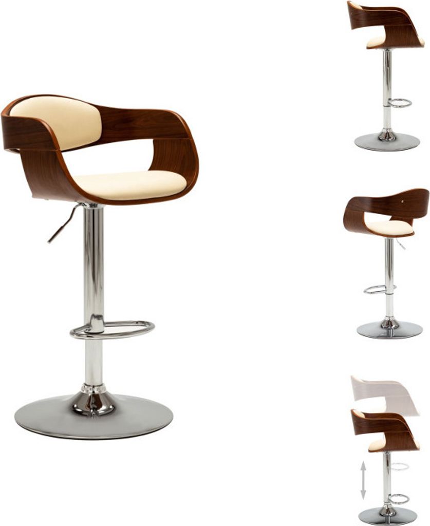 vidaXL Barhocker Cremeweiß Bugholz und Kunstleder - Barhocker