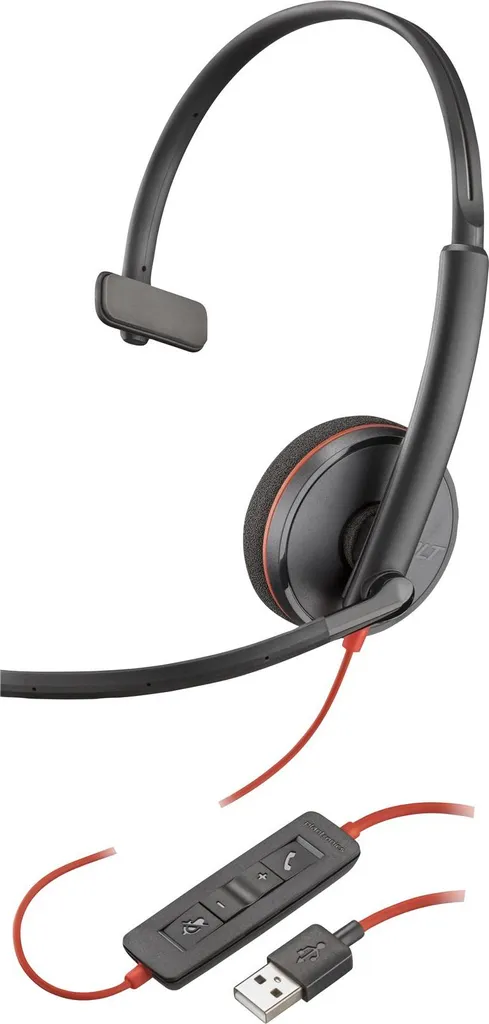 Micro-casque monaural HP Poly BW 3210 USB-A professionnel - Lot de 50