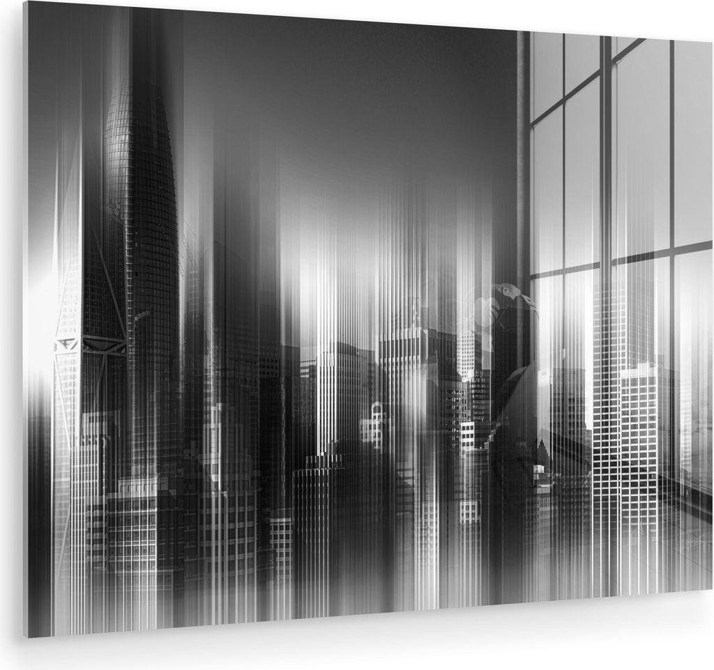 MuchoWow Glasbilder - Bilder auf Wandbild - Foto auf Glas San Francisco - Skyline - Schwarz und weiß - verblasst 40x30 cm Wanddekoration aus Glas ...