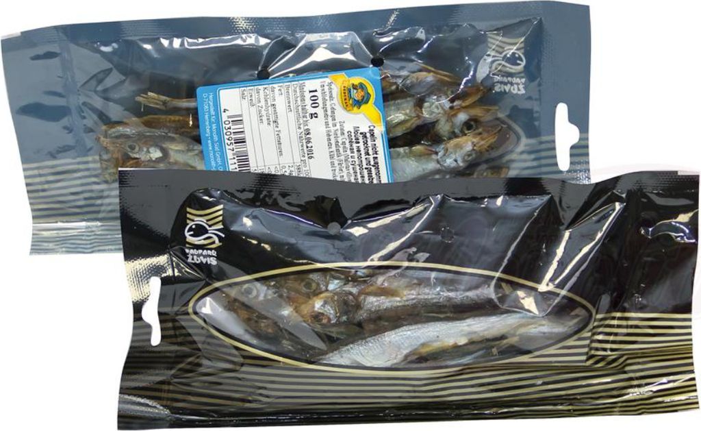 Capelin, Moiva mit Kopf, getrocknet und gesalzen, Produktbild 
