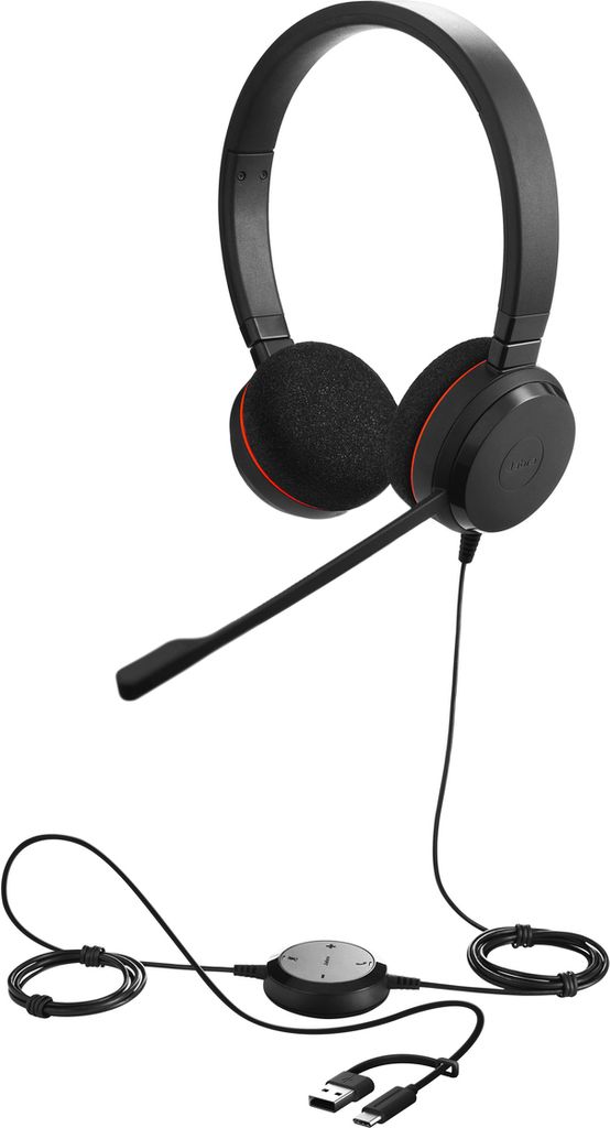 Jabra Evolve 20 Binaural Wired Noise Cancelling Headset USB Typ-C/Typ-A Schwarz
