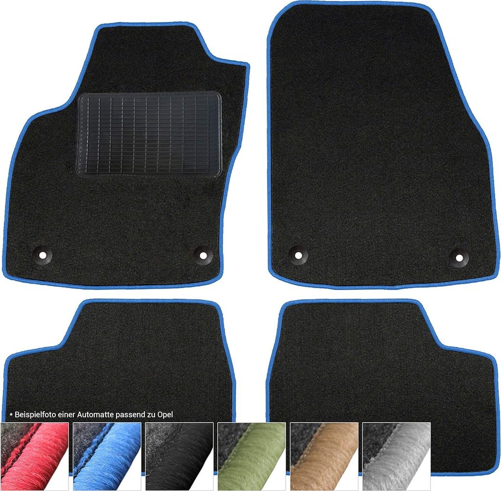 moto-MOLTICO Fußmatten Auto Velours Autoteppiche Schwarz Automatten Set 2-teilig passend für Opel Combo III 2011-2018 (Blaue - Ziernähte)