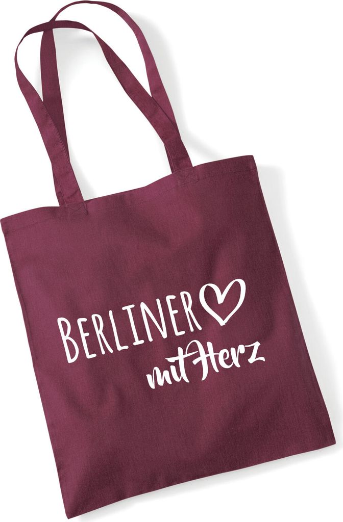 Huuraa Jutebeutel Berliner mit Herz 10 Liter Burgundy Baumwolle Tasche Geschenkidee