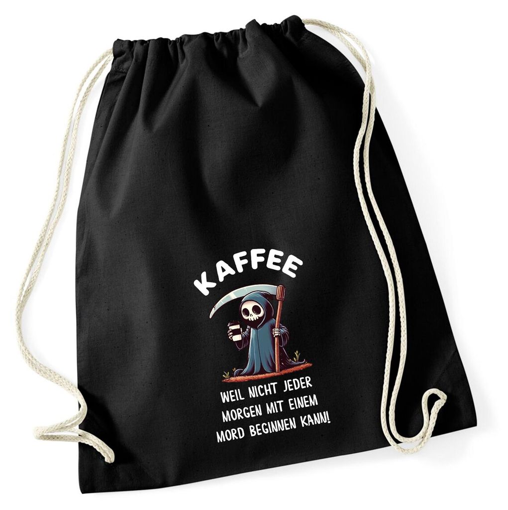 Huuraa Turnbeutel Kaffee weil morgens keinen Mord Sensenmann 12 Liter Black Baumwolle Rucksack Geschenkidee