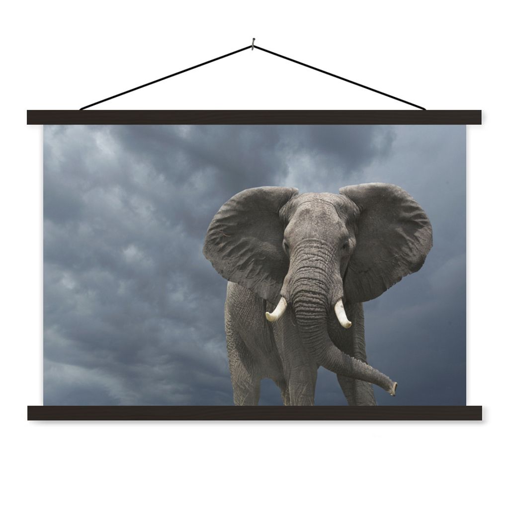 MuchoWow Textilposter Elefant - Wolken - Tiere - Natur 120x80 cm mit schwarzem Rahmen - Wanddeko