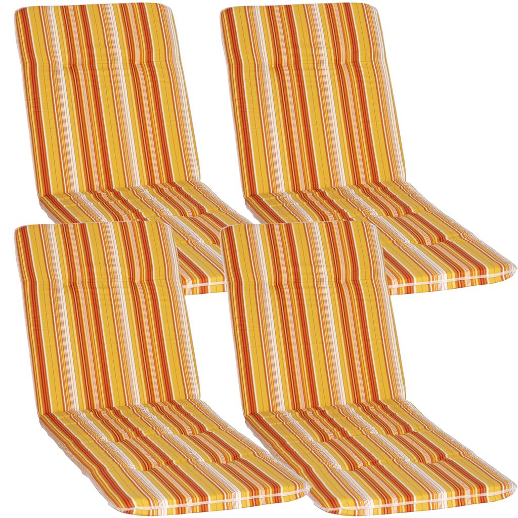 NYVI Liegenauflagen Hawaii 4er Set - 193x60 cm Orange Gelb Weiß Gestreift - Gartenmöbel Auflage mit 5 cm Polster und Gummi-Halteband
