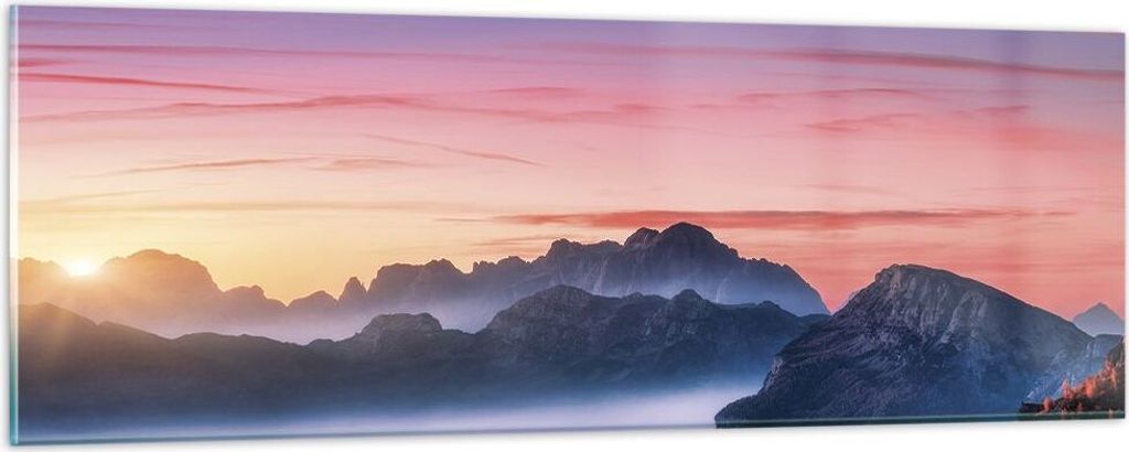Bilder auf glas - Einteilig - Westen Sonne Berge - 90x30cm - Glasbilder - Wandbilder - Bilder - zum Aufhängen bereit - Wanddekoration aus Glas - G...