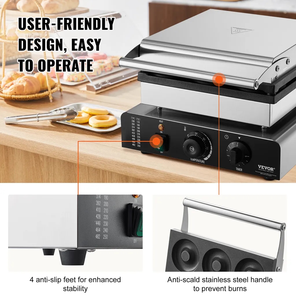Donut Maker Antiadhésif 50-300°C - Machine à Donuts Double Face 2kW