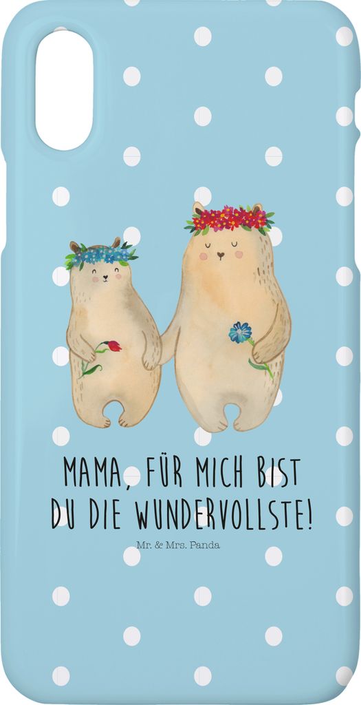 Mr. & Mrs. Panda Iphone 10 Handyhülle Bären mit Blumenkranz - Türkis Pastell - Geschenk, Familie, Kinder, Mutter, Muttertag, Cover, X, Handy, H...