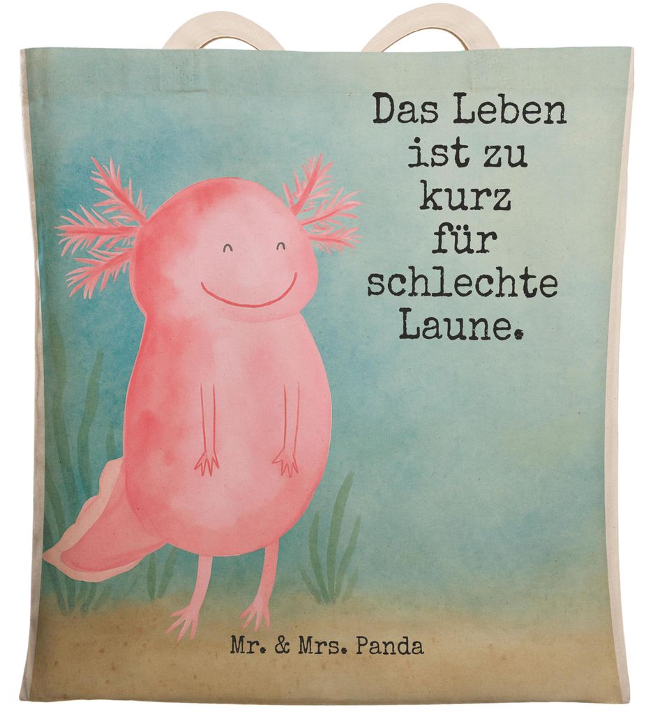 Mr. & Mrs. Panda shopping bag Axolotl Glücklich Design - Weiß - Geschenk, Einkaufstasche, Tasche, Tote, Lebensfroh, Tragetasche, Motivationsspruc...