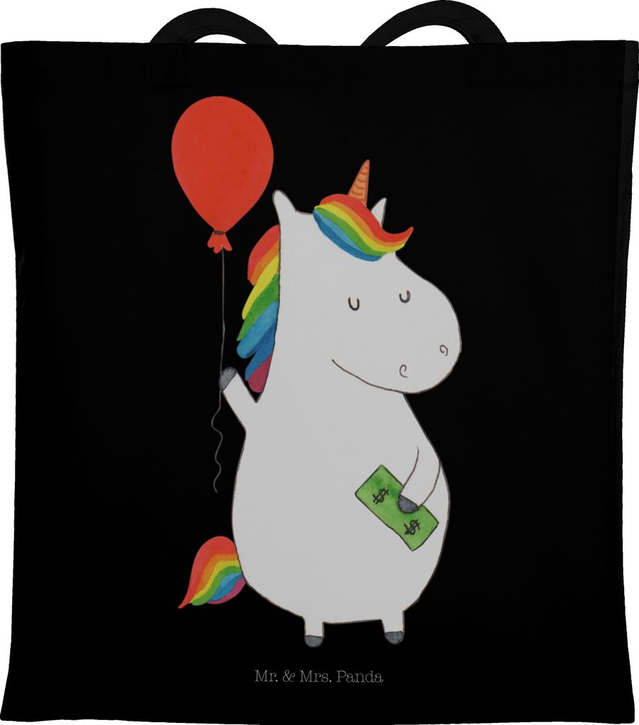 Mr. & Mrs. Panda Tote Bag Einhorn Luftballon - Schwarz - Geschenk, Schultasche, Tasche, Einkaufstasche, Stoffbeutel, Unicorn, Einhörner, Laptoptas...