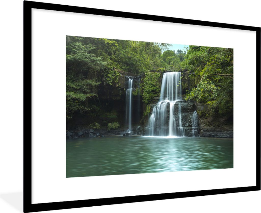 MuchoWow MuchoWow Gerahmtes Poster Wasserfall - Thailand - Tropisch 90x60 cm - Poster mit zchwarzem Bilderrahmen - Wanddekoration - Fotos