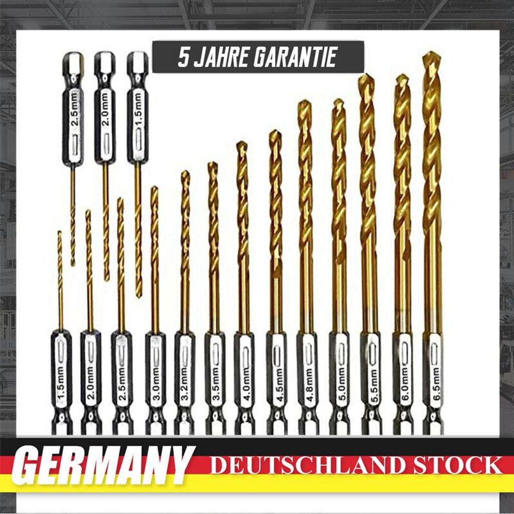 16Tlg Echskant Bitbohrer Set Titan HSS Schlag Produktbild 