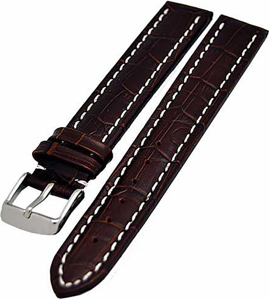 Uhrenarmband extra Lang XXL 18mm Kalbleder braun weisser