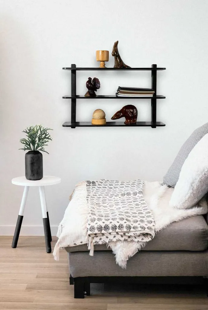 Étagère double de cuisine en chêne noir - Rangement épices et déco