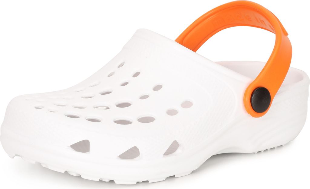 Ladeheid Kinder Mädchen Jungen Eva Clogs Gartenclogs Gartenschuhe LA-CA-06 (Weiß/Orange, 26/27 EU)