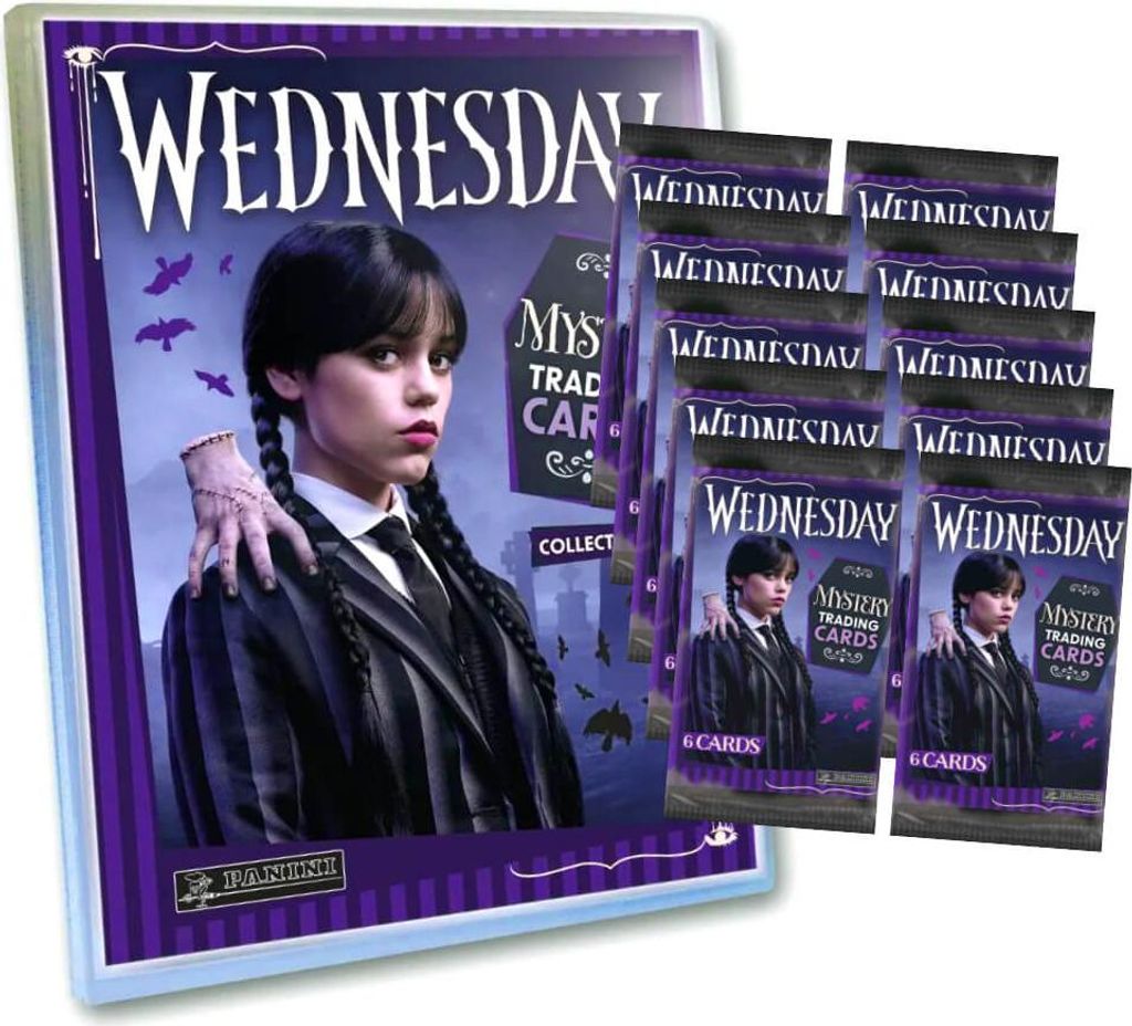 Wednesday Karten - Mystery Trading Cards Sammelkarten - 1 Mappe + 10 Booster