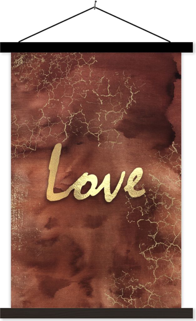 MuchoWow Textilposter Zitat - Liebe - Braun - Gold 40x60 cm mit schwarzem Rahmen - Wanddekorationen
