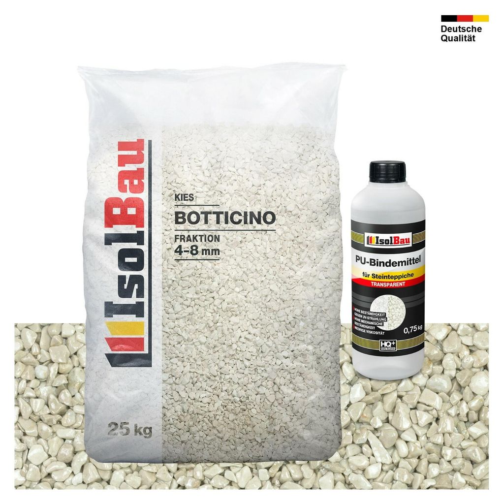 Isolbau Steinteppich Set Marmorkies 4-8 mm Botticino Beige 25 kg - Inkl. Epoxidharz bis 2,5 m² Bodenbelag