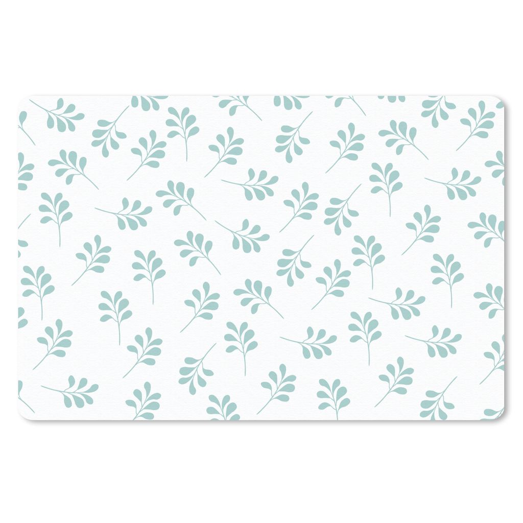 MuchoWow Schreibtischunterlage Blätter - Muster - Blau 60x40 cm - XXL Mauspad - Großes Mauspad