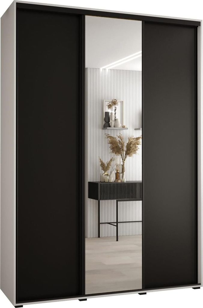 MEBLE KRYSPOL Davos 3 Schrank, drei Türen - 235,2x180x45 cm - Weiß Schwarz Schwarz