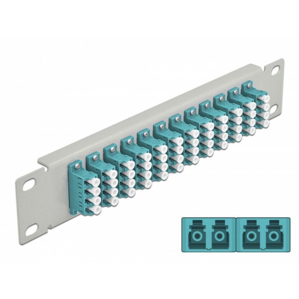 DELOCK 10" LWL Patchpanel 12 Port LC Quad aqua 1 HE grau