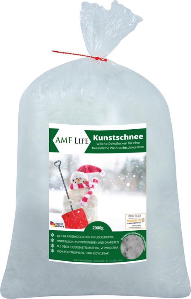 AMF Life Kunstschnee, dekorative Schneeflocken, Schnee-Watte, Dekoschnee, 2000g