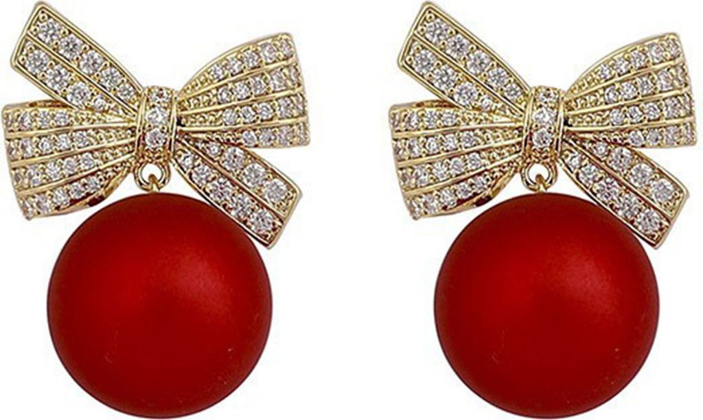 Paar Bowknot Runde Perle Anhänger Ohrstecker Frauen Elegante Intarsien Strass Tropfen Ohrringe Schmuck Geschenk