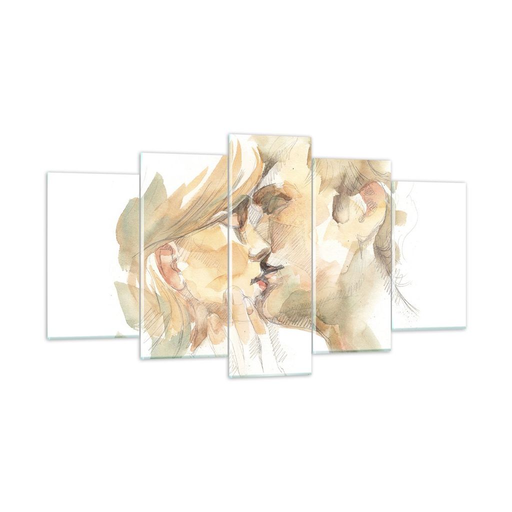 Bilder auf glas - 5 Teile - Kuss Paar Liebe - 160x85cm - Glasbilder - Wandbilder - Bilder - zum Aufhängen bereit - Wanddekoration aus Glas - Glas ...