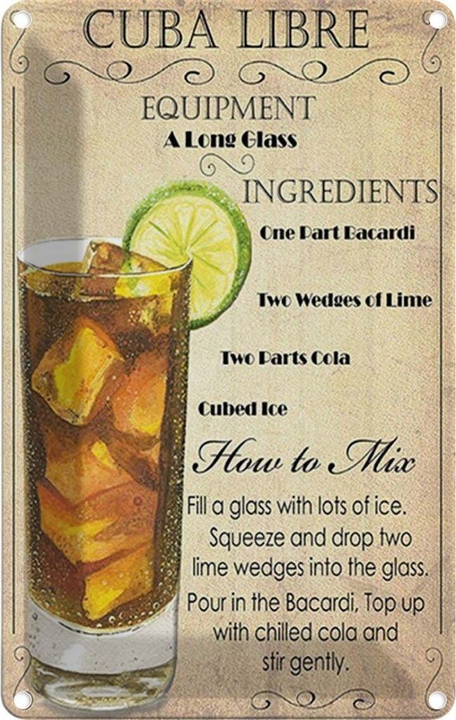 vianmo Blechschild 30x20 cm Cuba Libre Equipment ingredient