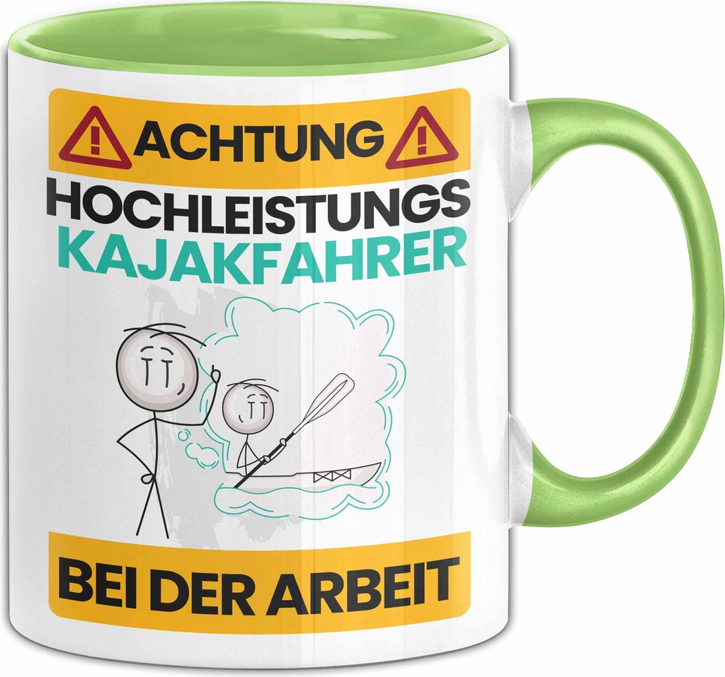 Kajakfahrer Tasse Geschenk Lustiger Spruch Geschenkidee für Kajakfahrer Achtung Hochleistungs Kajakfahrer Bei Der Arbeit (Grün)