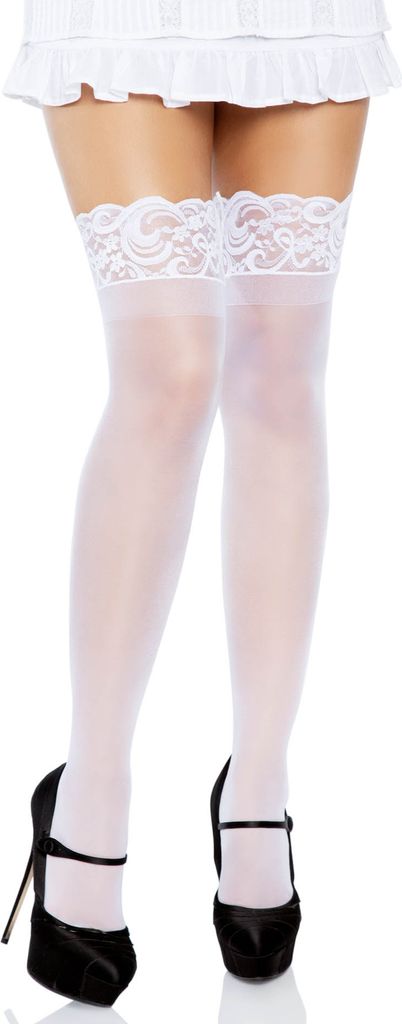 Leg Avenue - Weisse Strümpfe Mit Silikon Und Spitze