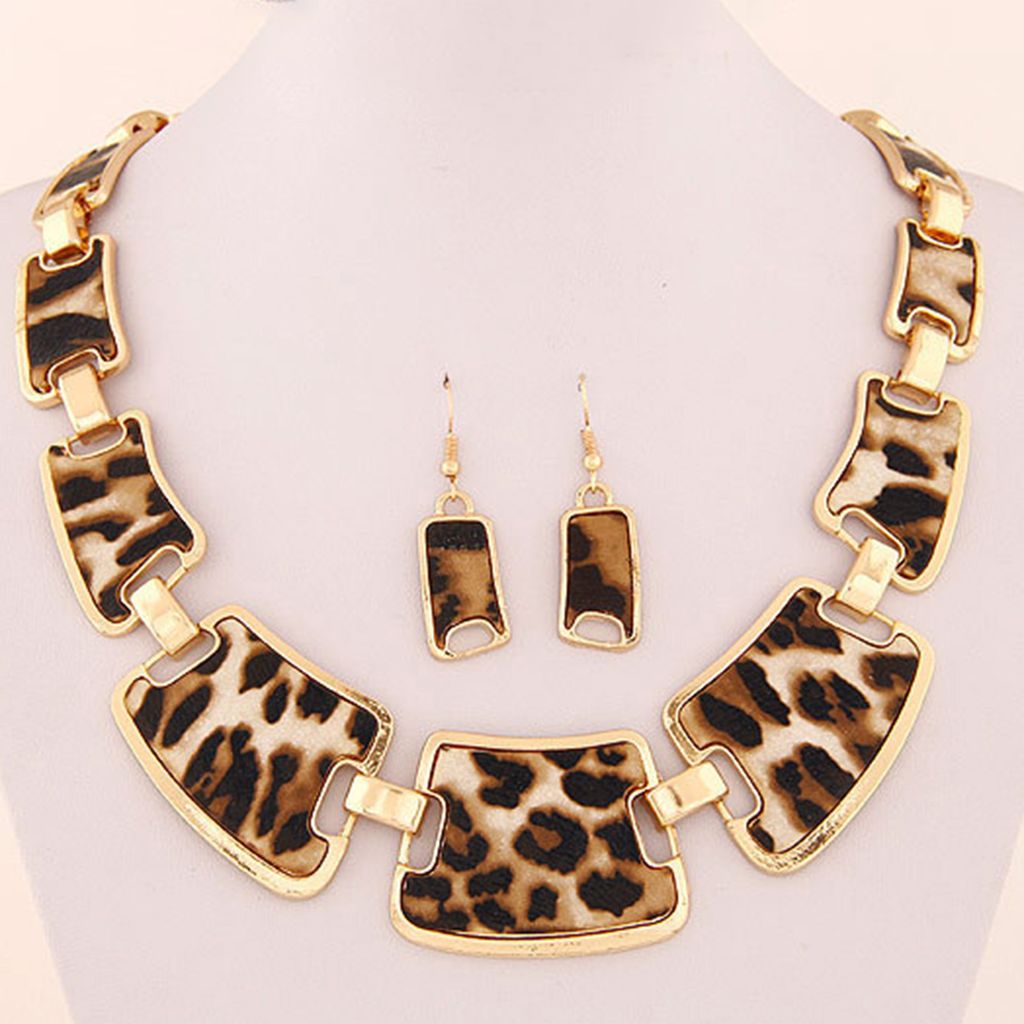 1 Set Aussage Halskette Übertrieben Große Luxus Elegante Retro Leopard Frauen Haken Ohrringe Kit Mode Schmuck