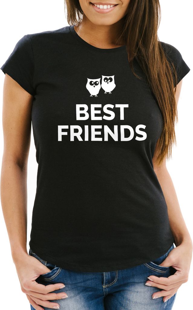 Damen T-Shirt - Beste Freunde Best Friends Geschenk - Comfort Fit MoonWorks schwarz XS