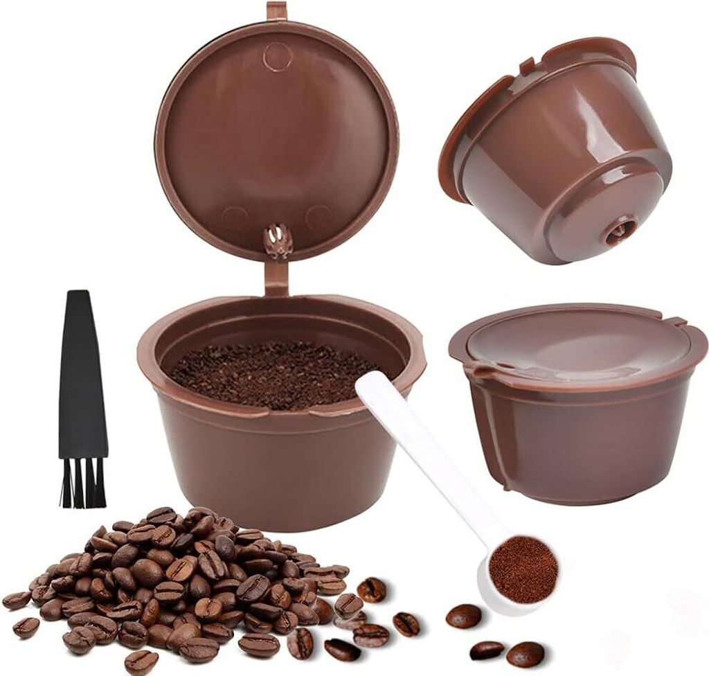 3pcs Kaffee kapsel Wiederverwendbarer für Dolce Gusto Machine - Nachfüllbare Kaffeekapseln - Kaffeefilter Kaffeepads mit Kaffeelöffel und Reinig...
