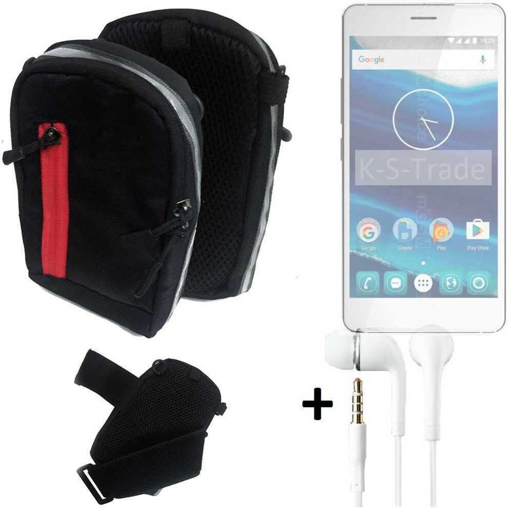K-S-Trade Outdoor Gürteltasche Holster Umhängetasche + Kopfhörer kompatibel mit Qilive Q5 schwarz Handy Tasche Case travelbag Schutzhülle