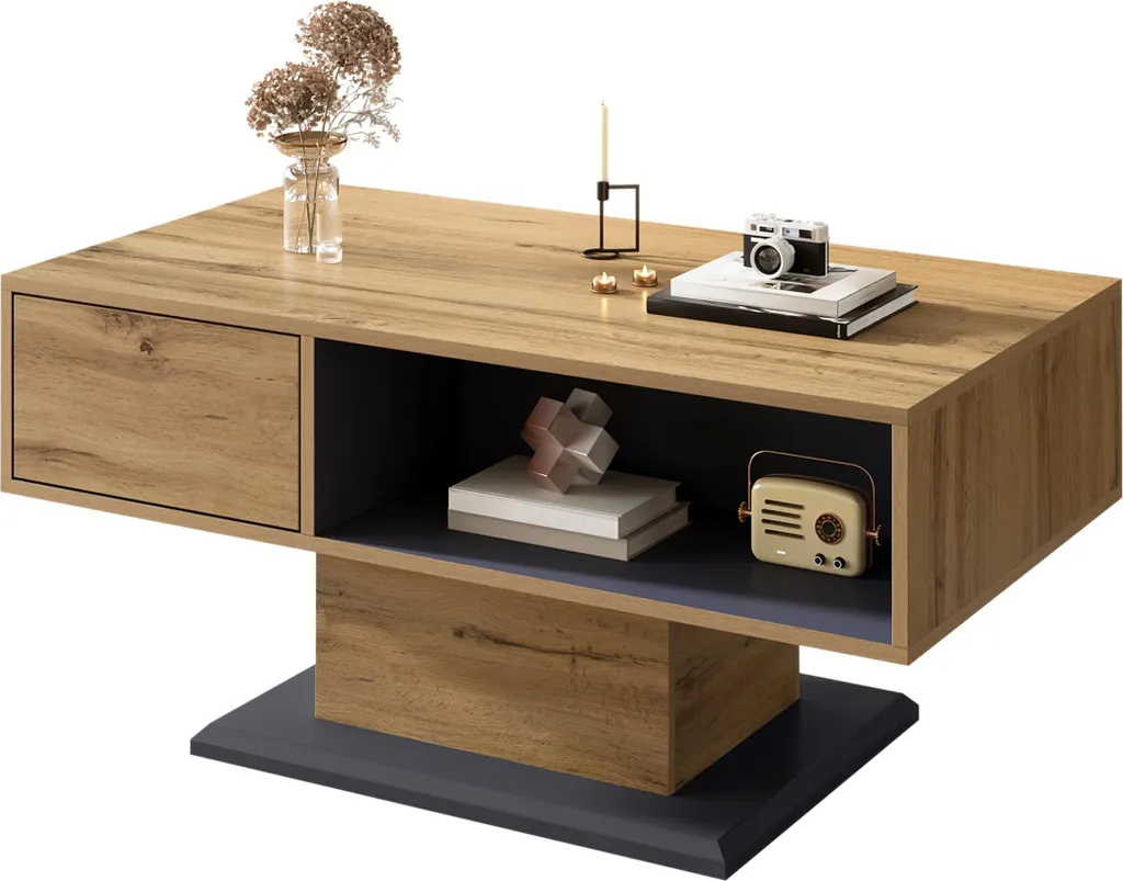 Table basse de rangement anti-désordre avec double compartiment invisible