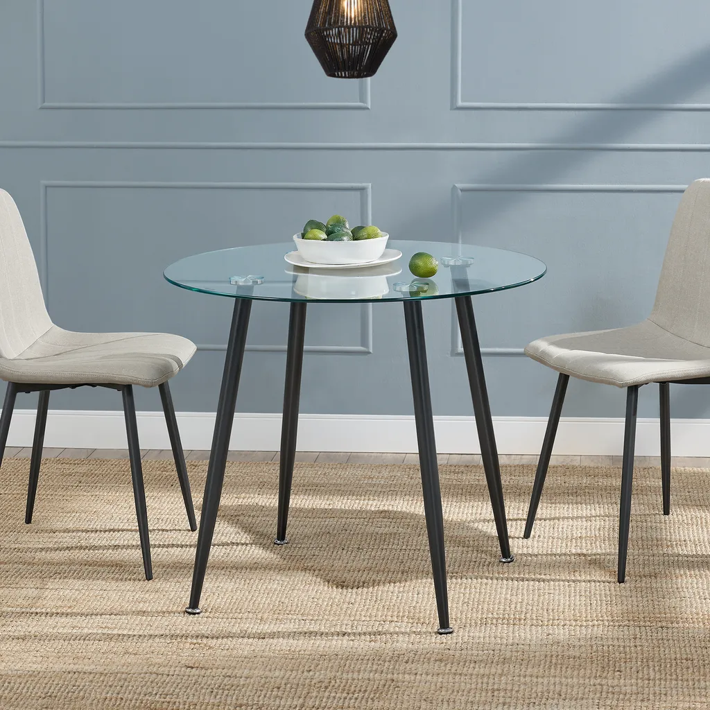 Tavolo Vetro Nero 80x75 Humppila | Struttura Acciaio e Vetro 8mm