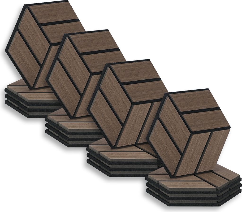Homestyle4u Akustikpaneele 16 Stück Braun Walnuss Holz Schallschutz