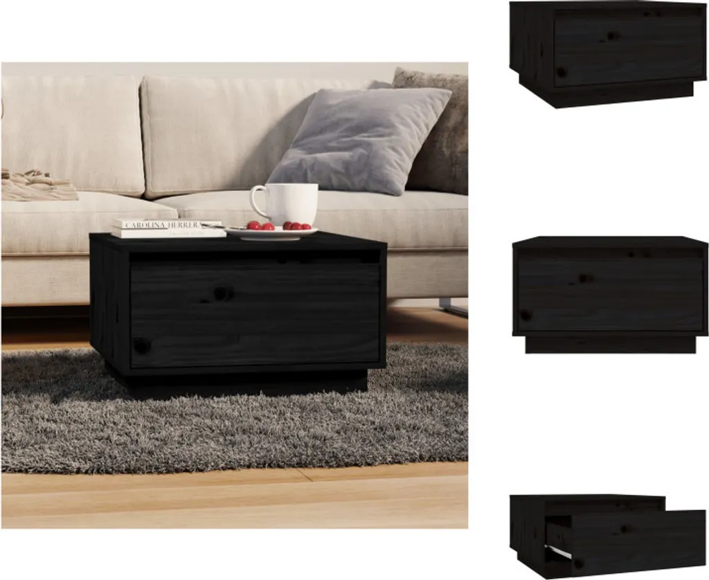 vidaXL Tavolino Nero 55x56x32 cm Legno Pino Massiccio Salotto