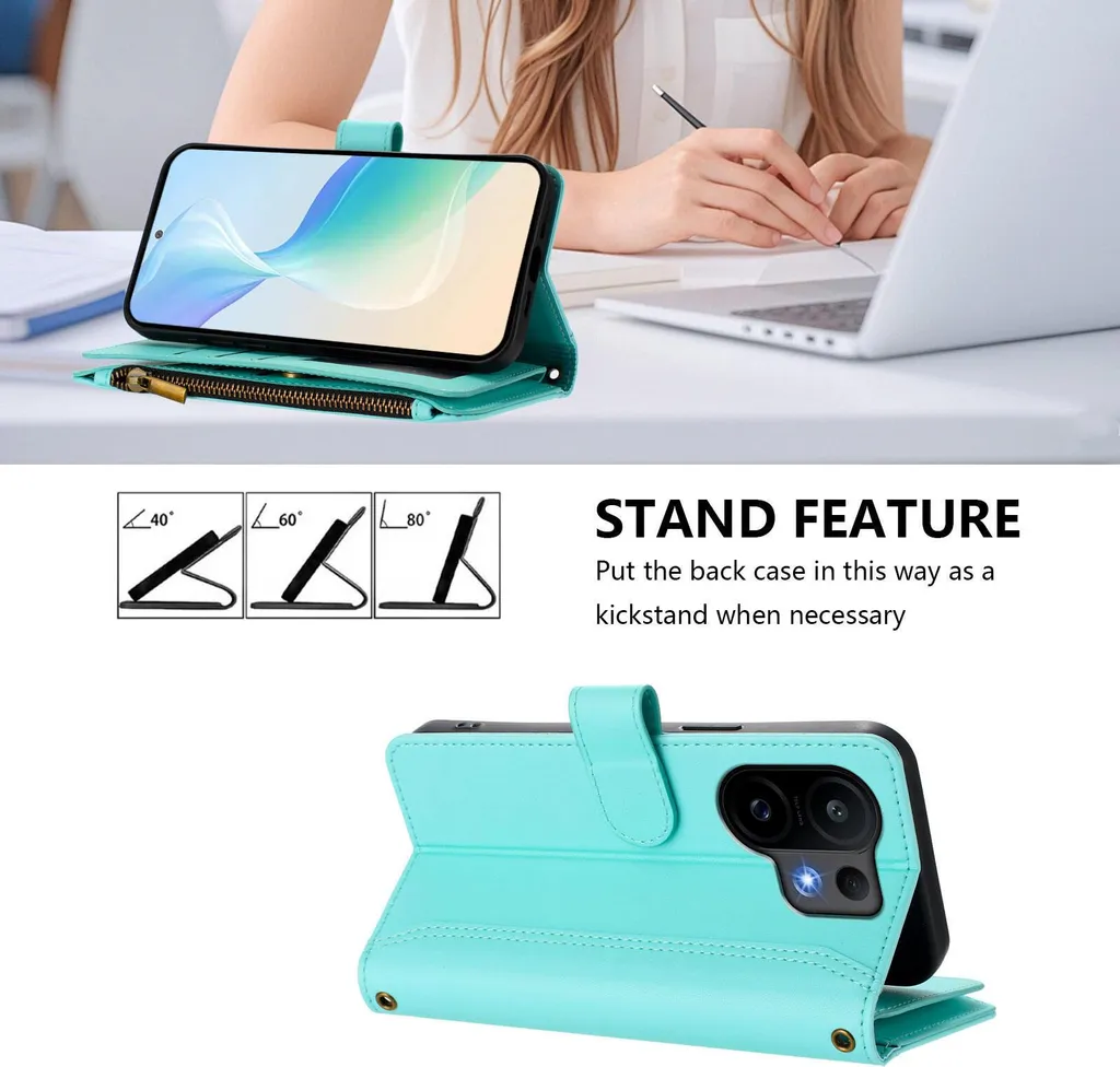 Custodia Vivo S30 Glamour Verde Menta: Wallet con Zip e Strap Mano - 2