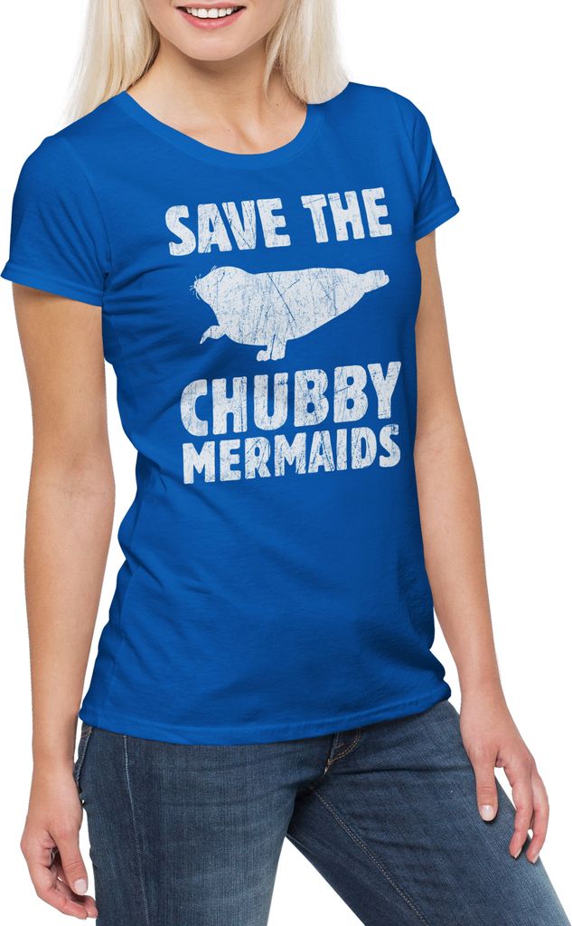 Urban Backwoods Save The Chubby Mermaids, Damen T-Shirt, Farbe: Royalblau, Größe: 3XL