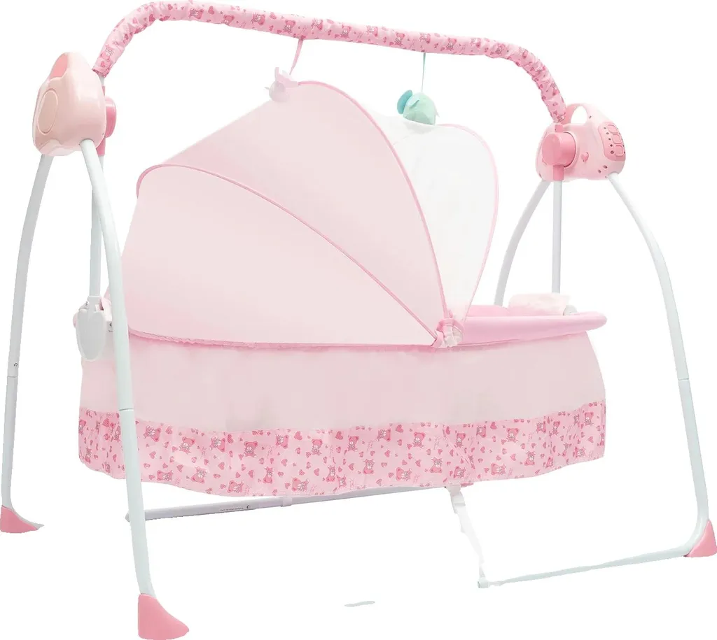 Lit d'appoint bébé pliable rose avec fonction balancelle automatique