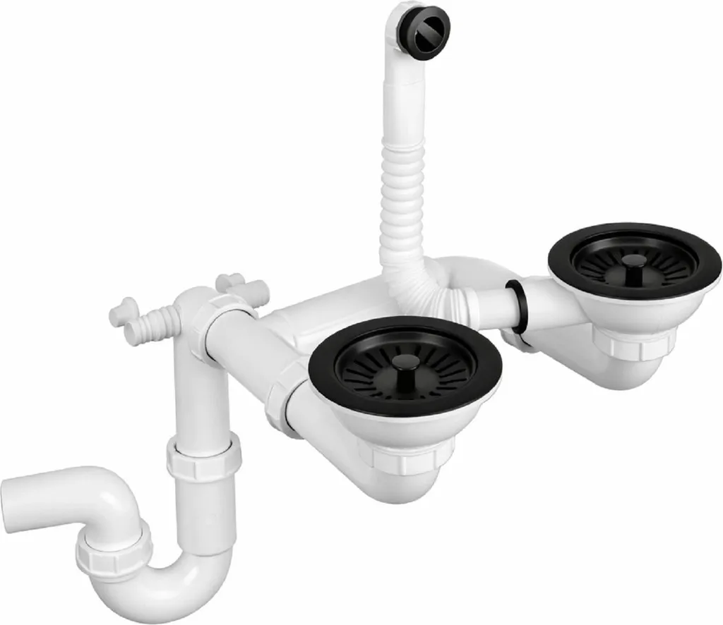 Sifone Lavello Cucina Nero QLS 11439 | Doppio Scarico 3.5" PVC